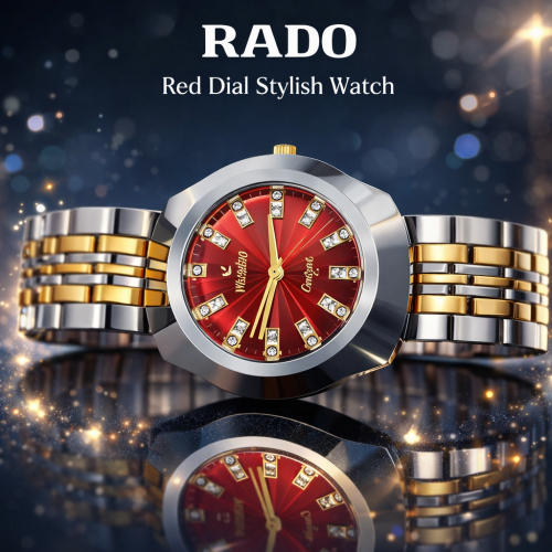 Rado Men’s Red Dial Two‑Tone Stainless Steel Watch